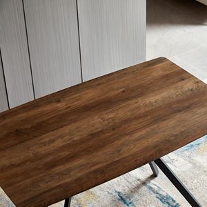 Mesa de Comedor Moderna Minimalista con Tablero de MDF, Estante de Metal Negro, Patas con Transferencia Térmica y Patas Niveladoras para Muebles de Comedor - Product Image 5