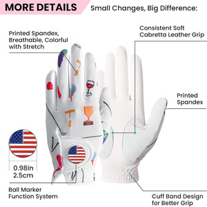 Gant de golf pour femme en cuir véritable imperméable, antidérapant, protection UV, avec marqueur de balle intégré, pour le sport et la protection des mains - Product Image 3