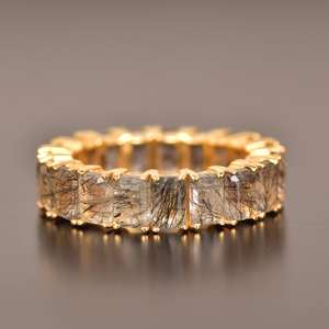 Anillo de Eternidad Vintage de Cuarzo Rutilado Negro Certificado por IGI, Plata de Ley 925, Chapado en Oro de 14K, Anillo de Boda para Mujer, Regalo Festivo - Product Image 2