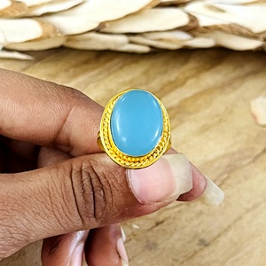 Market Favorite Boho Blue Chalcedony <b>Rings</b> Tribal Brass <b>Rings</b> for Women 18k Gold Plated Rope <b>Statement</b> for Wholesale/OEM/ODM - Product Image 2