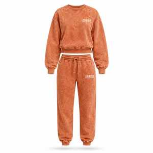 Winter Acid Washed Embroidered Rhinestone High Street Two Piece Vintage <b>Women</b> <b>Sweatsuit</b> Wholesale 100% Cotton Fleece Lace Solid - Product Image 4