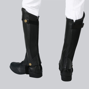 Bottes d'équitation en cuir noir avec fermeture à pression latérale pour usage équestre, haute qualité, 100% cuir, style western, pour courses hippiques. - Product Image 4