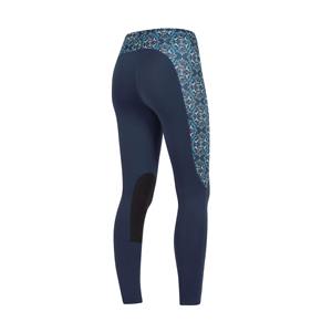 Leggings de equitación de cintura alta para mujer, largos, azules, de punto, de spandex y nailon, elásticos en cuatro direcciones, con diseño de franja lateral. - Product Image 2