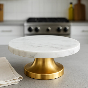 Latest Stock Arrival India Made Round Dessert Display Centerpiece Use Custom Design Natural <b>Marble</b> <b>Cake</b> <b>Stand</b> at Low Price - Product Image 1