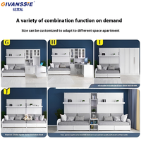 Lit Murphy multifonctionnel moderne avec canapé mural, solution de bureau d'écriture pour les petits espaces, panneau en mélamine modulaire