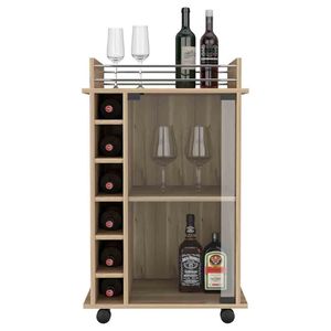 Carrello da Bar a due livelli con finitura in rovere chiaro serie di balimore con porta in vetro sei vani per servizi per bevande - Product Image 6