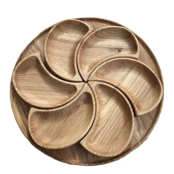 صينية خشبية من خشب المانجو معدنية شكل شفرات بتصميم مستدير صينية أدوات مطبخ ديكور منزلي عالية الجودة