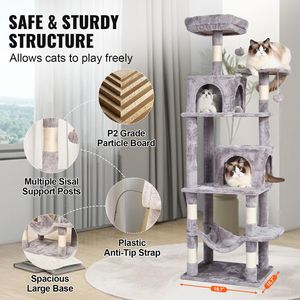 Torre per Gatti con 2 Cucce, Tiragraffi in Sisal, Amaca e Piattaforme per Saltare - Misura Grande per Gatti da Interno - Product Image 6
