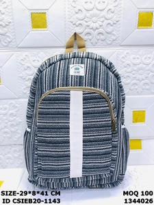 Himalayan <b>Hemp</b> Mix Fabric <b>Backpack</b> Striped Canvas Casual Daily Use 29x8x41cm Zipper Closure Eco-Friendly - Product Image 6