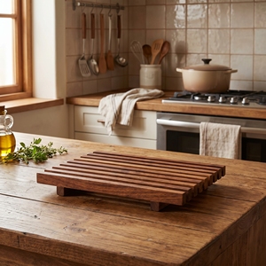 Food Grade Suar Wood Slatted Serving Tray Light Brown Twenty Two And Thirteen Point Five Centimeters Premium Durable Home <b>Decor</b> - Product Image 2