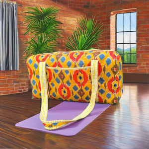 Bolsa de lona acolchada de algodón multicolor, tela estampada a mano, bolsa de fin de semana para mujer, regalo navideño, hecha a mano, colorida, de gran capacidad - Product Image 3