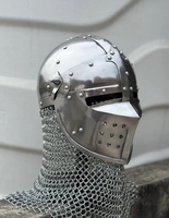 Casco de Caballero Medieval Bascinet de Acero Calibre 18 con Avental de Malla, Armadura de Guerrero Nórdico Usable para Halloween y Cosplay de Pascua