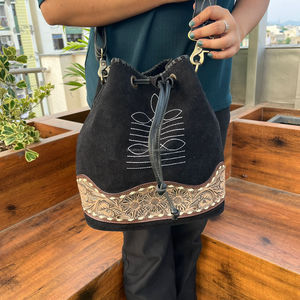 OEM sac seau pour femmes en cuir suédé usiné à la main avec point de démarrage personnalisé sacs à bandoulière vintage en cuir véritable - Product Image 2