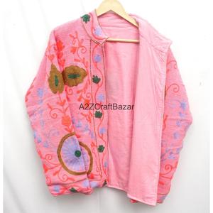 Veste en coton pour femme, multicolore, faite à la main, tricotée, brodée Suzani, col en V, motif floral, écologique, toutes saisons - Product Image 5