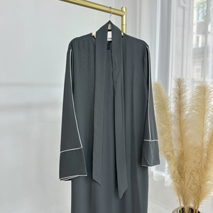 Luxurious Abaya High Quality Breathable Contrast Piping Abaya Turkish Modest Floorlength Abaya Elegant Embroidered Border <b>Kaftan</b> - Product Image 1