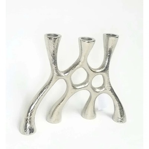 Luxury <b>Hammered</b> Silver 3-Cup Candle <b>Holder</b> Abstract Organic Branching Metal Candelabra Modern Coral Style Taper Stand for Sale - Product Image 1