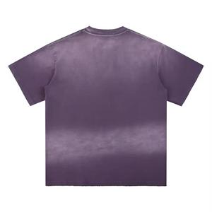 T-shirt court à col roulé pour homme, coupe carrée, 100 % coton, délavé à l'acide, effet soleil, vieilli, tissé, respirant - Product Image 4