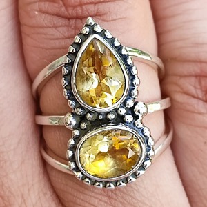 Citrine 925 Sterling Silver <b>Boho</b> Statement Promise <b>Ring</b> for Women Yellow Gemstone Oval and Pear November Birthstone Month - Product Image 3