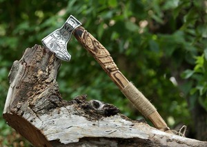 Handmade Viking Axe High Carbon Steel <b>Head</b> with Hardwood Handle With <b>Wrapped</b> Hatchet Hand Forged Industrial & DIY Grade - Product Image 6
