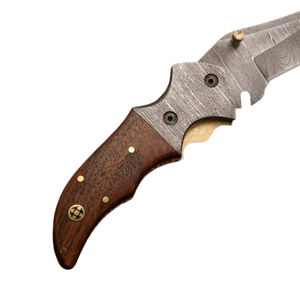 High Grade Folding Pocket Knife Hand Forged 7" Handmade Damascus Steel Pocket Knife Rose Wood Handle & Damascus Bolster - Product Image 4