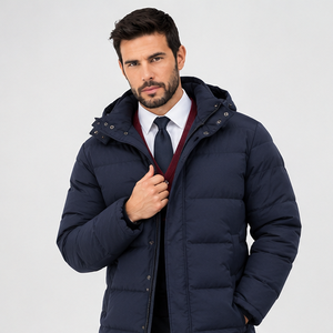<b>Men's</b> Navy Blue Hooded Windbreaker <b>Jacket</b> Breathable Quick Dry Windproof Zipper Closure <b>Smart</b> <b>Casual</b> Winter Wear Thin Polyester - Product Image 1