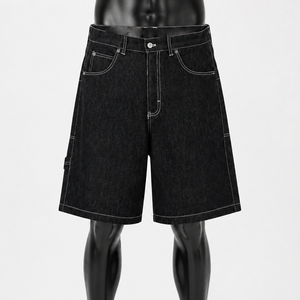 Pantalones Cortos de Mezclilla Holgados Personalizados para Hombre, 100% Algodón Orgánico, Lavado Vintage Ecológico, Estilo Cargo, Largura hasta la Rodilla - Product Image 1