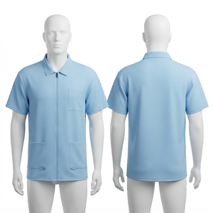 Chaqueta de Barbero Unisex Premium de Poliéster 220 GSM, Azul Rey, Cierre Frontal con Cremallera, Transpirable, Uniforme con Logotipo Bordado Personalizado - Product Image 5