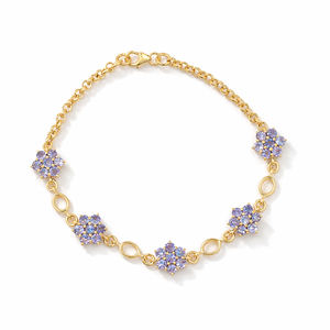 Bracelet floral en argent sterling 925 inspiré du géranium perpétuel, tanzanite bleue, plaqué or 1 micron et rhodium - Product Image 3