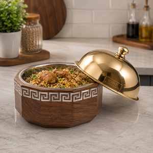 Casserole isotherme de luxe en bois Marvel Handicrafts avec couvercle en acier inoxydable, double paroi, réchaud alimentaire, bol de service - Product Image 3