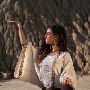 Women Oversized Cotton Batwing Top with Tribal Inspired Trim for Relaxed and Stylish Wear Free Size - Product Image 4