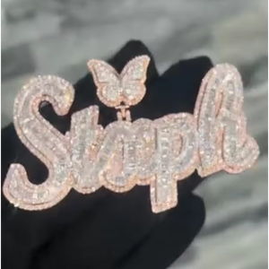 Colgante de moissanita estilo hip hop con nombre personalizado, letra VVS, joyería de diamantes con incrustaciones de moissanita, colgante de moissanita de plata 925 - Product Image 1