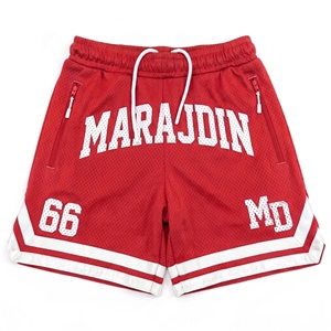 Men's Red Mesh Basketball <b>Shorts</b> <b>Zipper</b> Pocket Custom Sports Gym Running <b>Shorts</b> Wholesale - Product Image 1