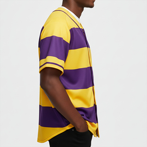 Custom Printed Breathable Anti-Bacterial Baseball Jersey Sports Team Uniforms Men Sublimation Twill V-neck Button Stripes - Product Image 6