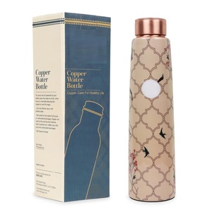 Bird & Flower Printed Copper Water <b>Bottle</b> | Moroccan Lattice Enameled Pure Copper <b>Flask</b> for Wellness - Product Image 2