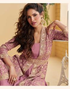 Chinon Front And Back Embroidery <b>Work</b> Trendy Gown With Shrug And <b>Belt</b> Elegant Female Indian Clothing - Product Image 5