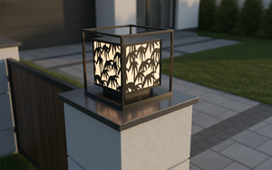 Decorative Geometric Pier Mount Light, 12-inch Rust-proof Black Steel Outdoor Pillar <b>Lantern</b>, Warm 220V Villa Gate <b>Lamp</b> IP65 - Product Image 6