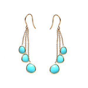 Boucles d'oreilles à pampilles multibrins en turquoise bleu ciel naturel, en or jaune massif 14 carats avec franges cabochon – Pierre de naissance de décembre - Product Image 1