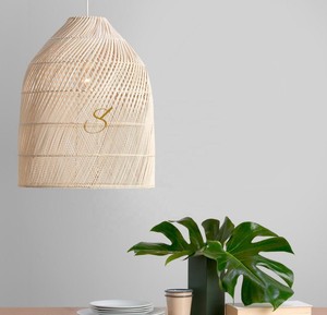 Handcrafted <b>Cream</b> Rattan <b>Lampshade</b> Eco Friendly Bamboo Woven Pendant Light Cover Rustic Boho Chic Hanging Lamp Shade Home Decor - Product Image 3