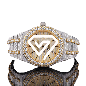 Montre de luxe pour homme sertie de moissanite, plaquée or bicolore, avec diamants moissanite taille ronde, montre personnalisée - Product Image 5
