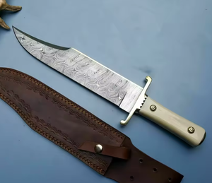 Couteau de chasse Bowie à pointe tombante en acier Damas, qualité supérieure, personnalisable, vente en gros OEM/ODM, pour camping, pêche, survie, à lame fixe - Product Image 4