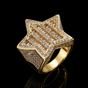 Exclusive Round and Baguette Moissanite Diamond Hip Hop Man's <b>Ring</b> Star Shaped Cubic Zirconia Pave Unisex Glam Party Jewelry - Product Image 1
