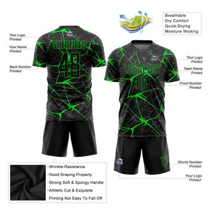 ชุดฟุตบอลแบบซับลิเมชั่นสีดำนีออนเขียวแบบกำหนดเอง ชุดทีมฟุตบอลมืออาชีพ เสื้อผ้ากีฬาที่ระบายอากาศได้ดี - Product Image 5