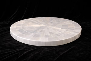 <b>Round</b> Marble Coffee <b>Table</b>, <b>White</b> Stone Inlay Center <b>Table</b> Luxury Living Room Decor, Handmade Designer <b>Table</b> Top - Product Image 3