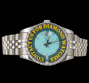 Montre de luxe unisexe au meilleur prix avec cadran bleu ciel au design personnalisé, lunette et diamants Moissanite, bracelet en acier inoxydable, tendance et élégante - Product Image 1