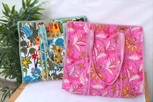 Bolso Tote Acolchado Tropical Rosa, Bolso Tote de Algodón Hecho a Mano, Bolso de Viaje Floral, Bolso de Compras Boho, Bolso de Playa Ligero - Product Image 5