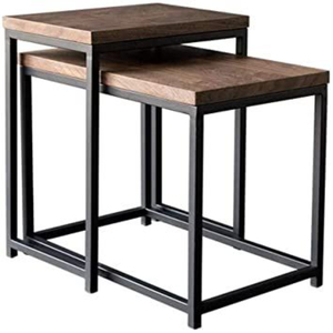 Modern Round Nesting <b>Side</b> <b>Tables</b> Set of 2 Solid Mango Wood Top with Matte <b>Black</b> Iron Base End <b>Tables</b> for Living Room and Bedroom - Product Image 3