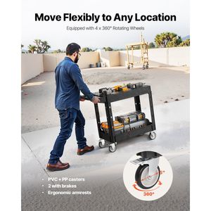 Carrello Multiuso Resistente con Capacità di Carico di 250 Kg, Carrello di Servizio a Due Ripiani Girevole a 360 Gradi con Mensole da 80 x 45 cm - Product Image 4