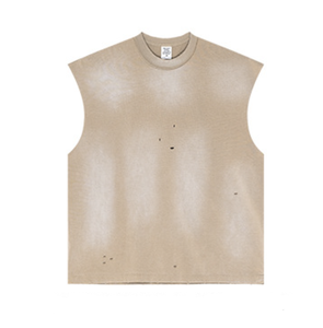 Débardeur Homme Col Rond 100% Coton 285 GSM Style Délavé Personnalisé Sans Manches Coupe Ample Streetwear Haut d'Entraînement Vierge - Product Image 1