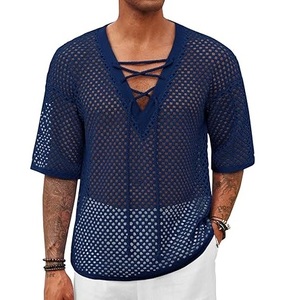 Camiseta de malla de algodón 100% para hombre, transparente, transpirable, para deporte, gimnasio, entrenamiento, venta al por mayor - Product Image 1