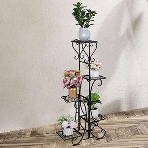 Espositore per Piante a 5 Ripiani Nero Quadrato per Interni/Esterni, Arredamento da Patio per Contenere Piante e Fiori - Product Image 1
